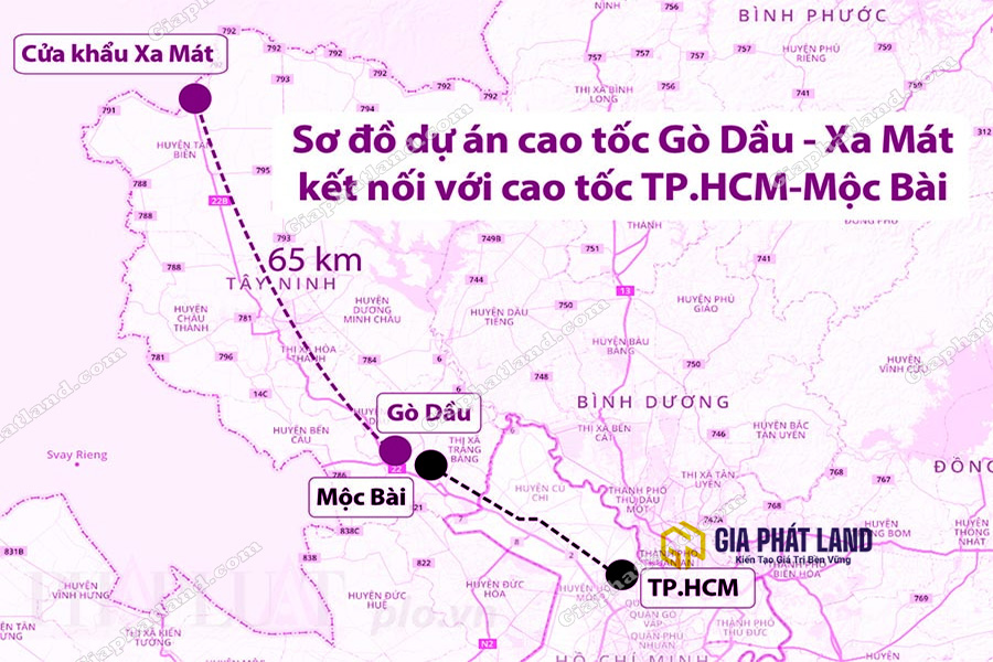 Bản đồ kết nối cao tốc TP.HCM Mộc Bài ảnh hưởng đến giá đất nền Dầu Tiếng