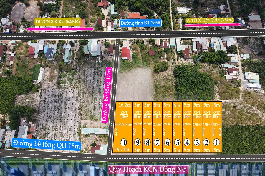 Sơ đồ phân lô 10 nền đất F0 kề cận Khu công nghiệp Đồng Nơ